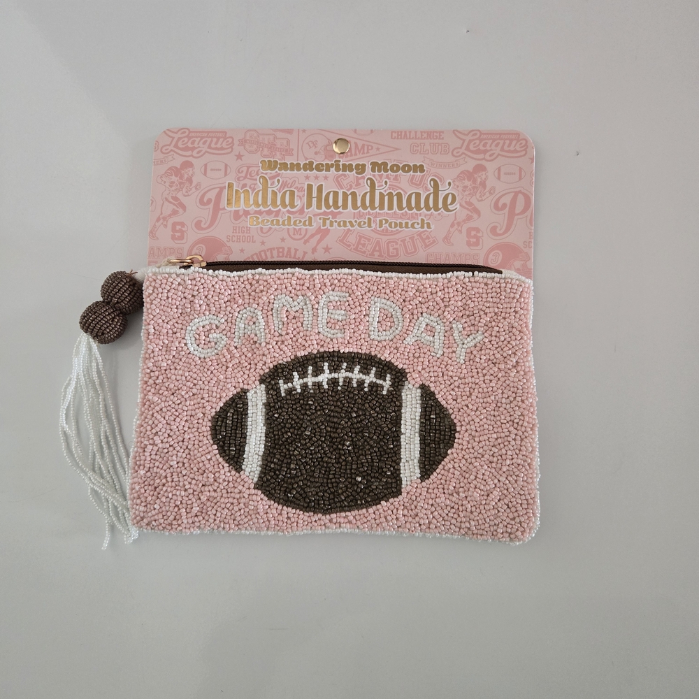 Pink Beaded Game Day Pouch
